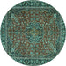 Round Machine Washable Persian Turquoise Traditional Area Rugs, wshtr3671turq