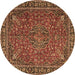 Round Persian Brown Traditional Rug, tr3671brn