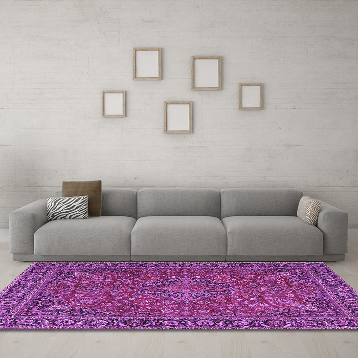 Machine Washable Persian Purple Traditional Area Rugs in a Living Room, wshtr3671pur