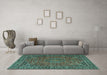 Machine Washable Persian Turquoise Traditional Area Rugs in a Living Room,, wshtr3671turq