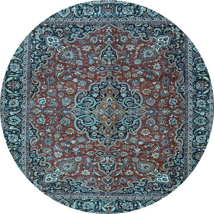 Round Machine Washable Persian Light Blue Traditional Rug, wshtr3671lblu