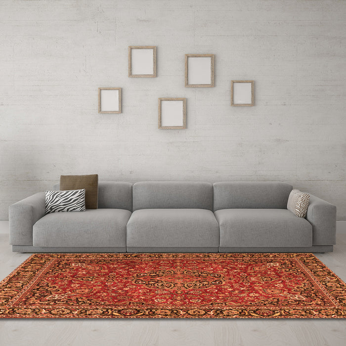 Machine Washable Persian Orange Traditional Area Rugs in a Living Room, wshtr3671org