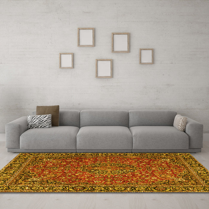 Machine Washable Persian Yellow Traditional Rug in a Living Room, wshtr3671yw