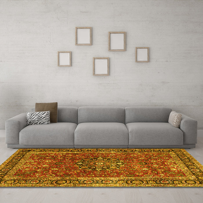 Machine Washable Persian Yellow Traditional Rug in a Living Room, wshtr3672yw