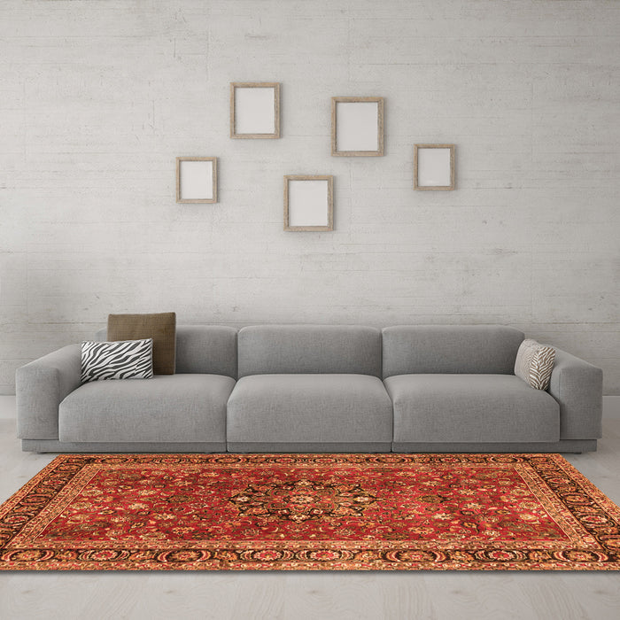 Machine Washable Persian Orange Traditional Area Rugs in a Living Room, wshtr3672org