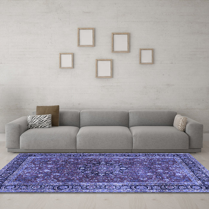 Machine Washable Persian Blue Traditional Rug in a Living Room, wshtr3672blu