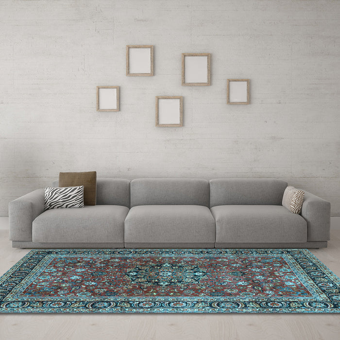 Machine Washable Persian Light Blue Traditional Rug in a Living Room, wshtr3672lblu