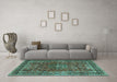 Machine Washable Persian Turquoise Traditional Area Rugs in a Living Room,, wshtr3672turq