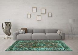 Machine Washable Persian Turquoise Traditional Area Rugs in a Living Room,, wshtr3672turq