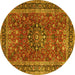 Round Machine Washable Persian Yellow Traditional Rug, wshtr3672yw