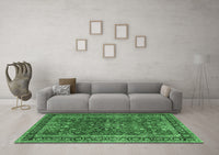 Machine Washable Persian Emerald Green Traditional Rug, wshtr3672emgrn