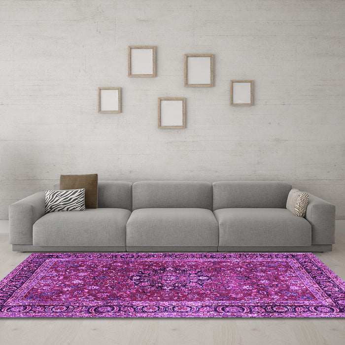 Machine Washable Persian Purple Traditional Area Rugs in a Living Room, wshtr3672pur