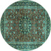 Round Machine Washable Persian Turquoise Traditional Area Rugs, wshtr3672turq