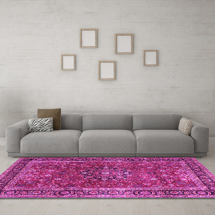 Machine Washable Persian Pink Traditional Rug in a Living Room, wshtr3672pnk
