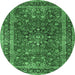 Round Machine Washable Persian Emerald Green Traditional Area Rugs, wshtr3672emgrn