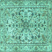 Square Machine Washable Persian Turquoise Traditional Area Rugs, wshtr3673turq