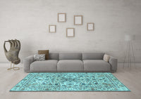 Machine Washable Persian Light Blue Traditional Rug, wshtr3673lblu