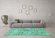 Machine Washable Persian Turquoise Traditional Area Rugs in a Living Room,, wshtr3673turq