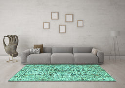 Machine Washable Persian Turquoise Traditional Area Rugs in a Living Room,, wshtr3673turq