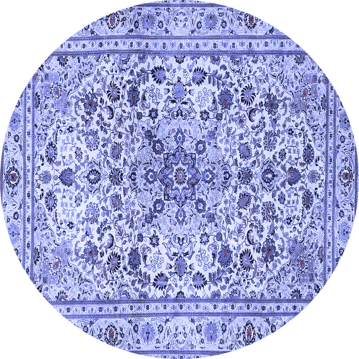 Round Machine Washable Persian Blue Traditional Rug, wshtr3673blu