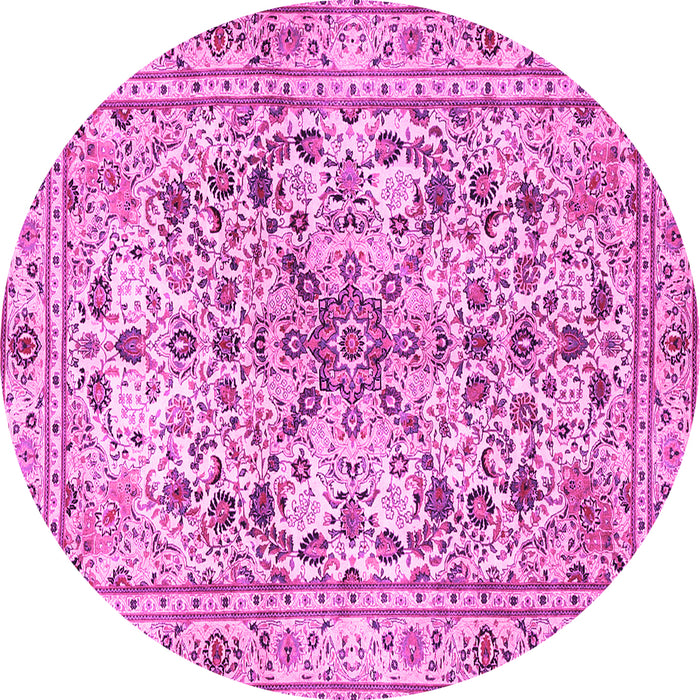 Round Machine Washable Persian Pink Traditional Rug, wshtr3673pnk