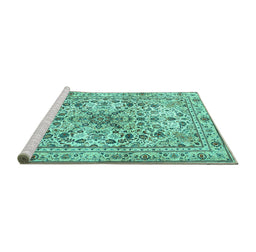 Sideview of Machine Washable Persian Turquoise Traditional Area Rugs, wshtr3673turq