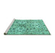 Sideview of Machine Washable Persian Turquoise Traditional Area Rugs, wshtr3673turq