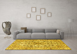 Machine Washable Persian Yellow Traditional Rug in a Living Room, wshtr3673yw