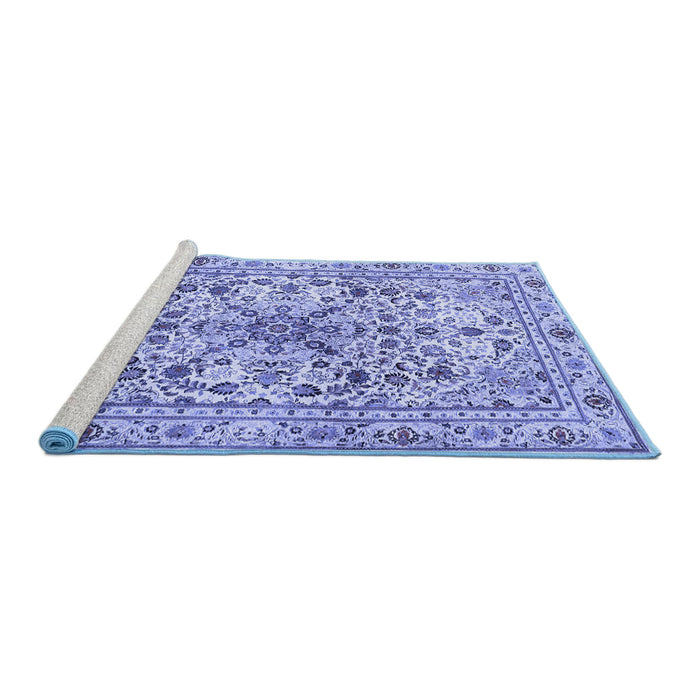 Sideview of Machine Washable Persian Blue Traditional Rug, wshtr3673blu