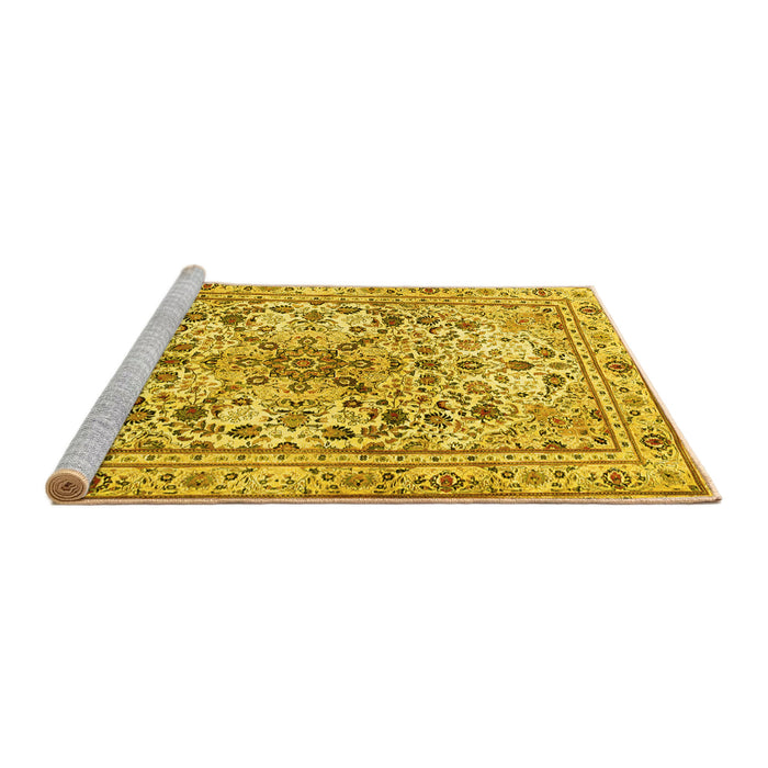 Sideview of Machine Washable Persian Yellow Traditional Rug, wshtr3673yw