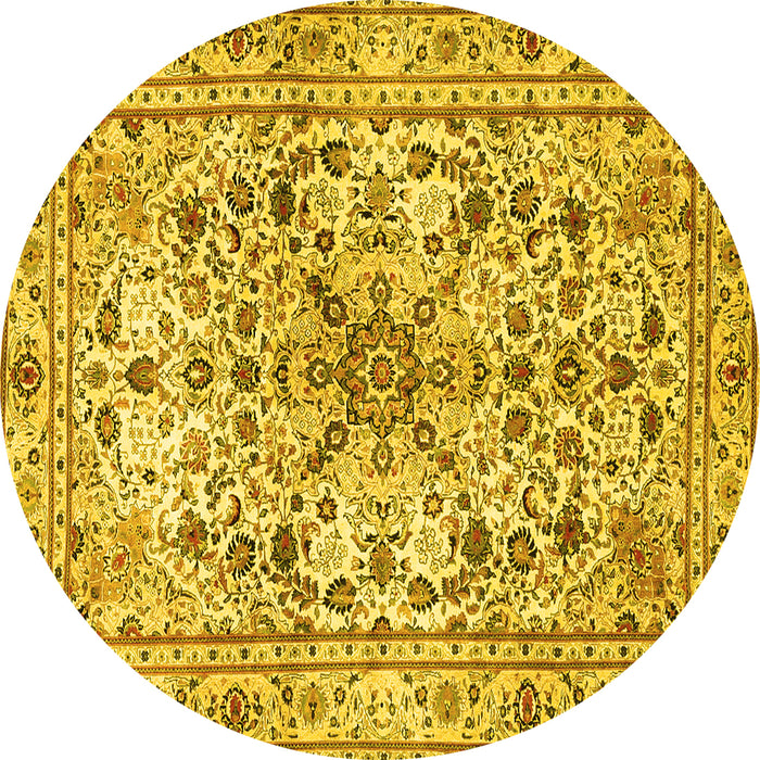 Round Machine Washable Persian Yellow Traditional Rug, wshtr3673yw