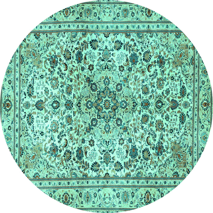 Round Machine Washable Persian Turquoise Traditional Area Rugs, wshtr3673turq