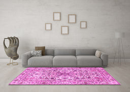 Machine Washable Persian Pink Traditional Rug in a Living Room, wshtr3673pnk