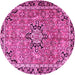 Round Machine Washable Persian Pink Traditional Rug, wshtr3674pnk