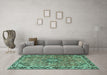 Machine Washable Persian Turquoise Traditional Area Rugs in a Living Room,, wshtr3674turq