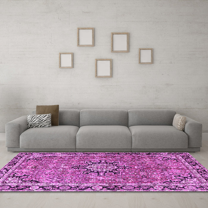 Machine Washable Persian Purple Traditional Area Rugs in a Living Room, wshtr3674pur