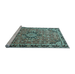 Sideview of Machine Washable Persian Light Blue Traditional Rug, wshtr3674lblu