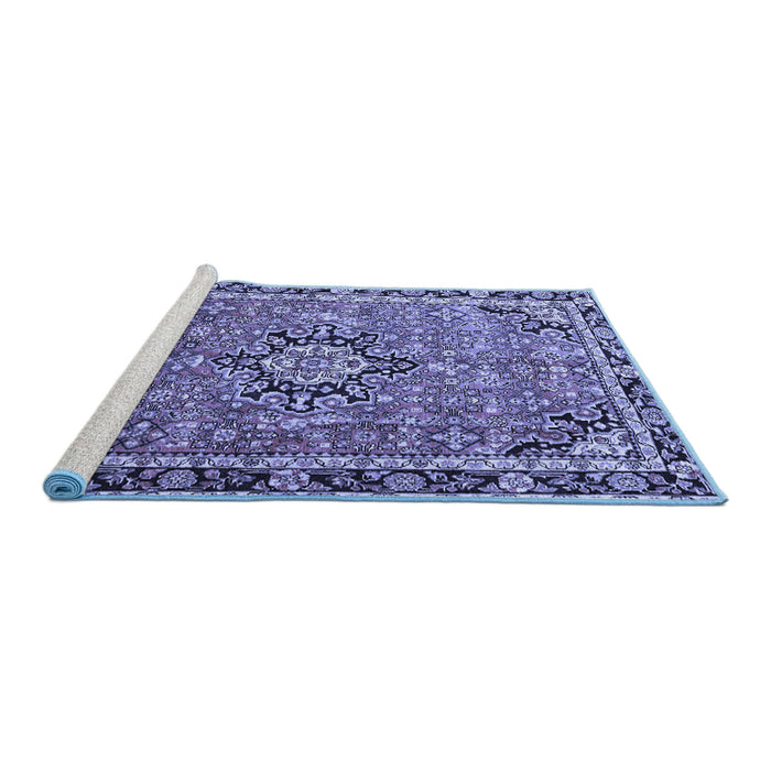 Sideview of Machine Washable Persian Blue Traditional Rug, wshtr3674blu