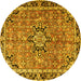 Round Machine Washable Persian Yellow Traditional Rug, wshtr3674yw