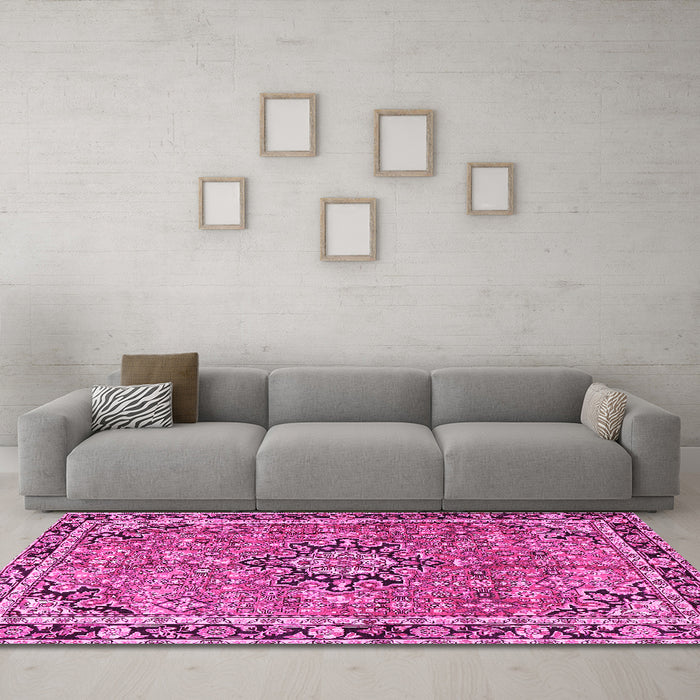 Machine Washable Persian Pink Traditional Rug in a Living Room, wshtr3674pnk