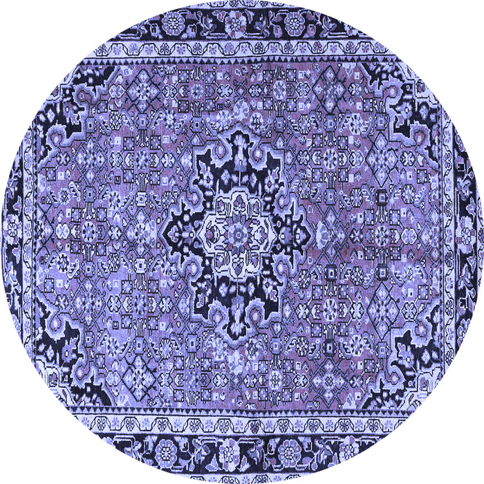 Round Machine Washable Persian Blue Traditional Rug, wshtr3674blu