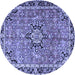 Round Machine Washable Persian Blue Traditional Rug, wshtr3674blu