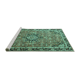 Sideview of Machine Washable Persian Turquoise Traditional Area Rugs, wshtr3674turq