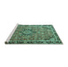 Sideview of Machine Washable Persian Turquoise Traditional Area Rugs, wshtr3674turq