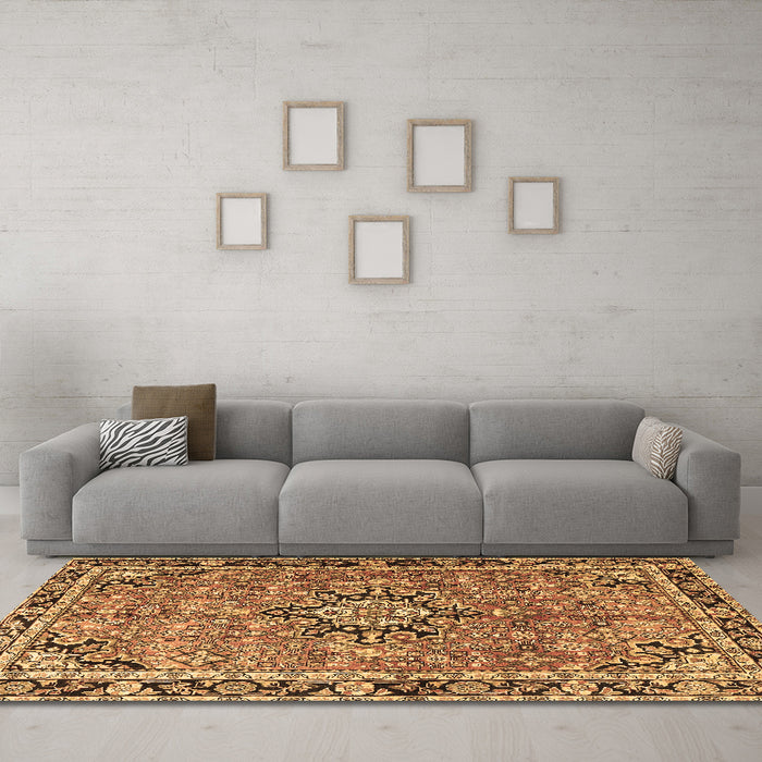 Machine Washable Persian Brown Traditional Rug in a Living Room,, wshtr3674brn