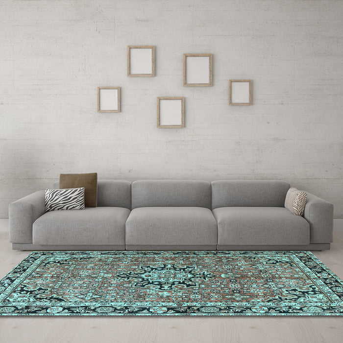 Machine Washable Persian Light Blue Traditional Rug in a Living Room, wshtr3674lblu