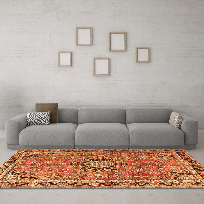 Machine Washable Persian Orange Traditional Area Rugs in a Living Room, wshtr3674org