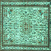 Square Machine Washable Persian Turquoise Traditional Area Rugs, wshtr3675turq