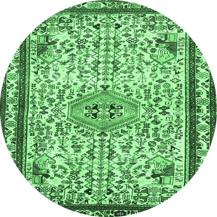 Round Persian Emerald Green Traditional Rug, tr3675emgrn