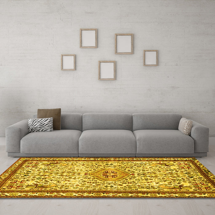 Machine Washable Persian Yellow Traditional Rug in a Living Room, wshtr3675yw